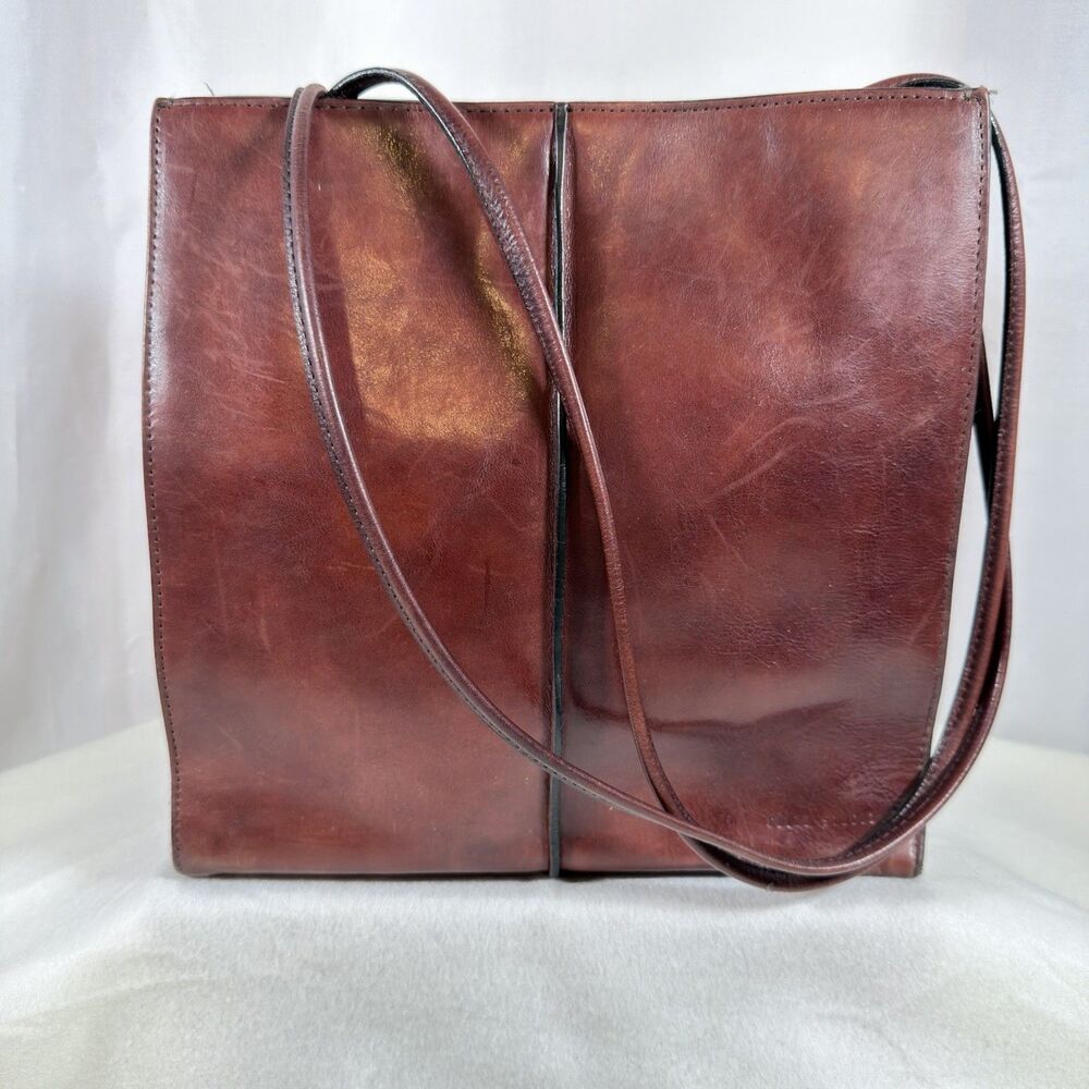 Wilsons Leather Pelle Studio Tote Purse Brown Leather Shoulder Snap Vintage Med